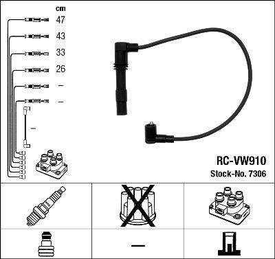 NGK 7306 Комплект в/в проводов VAG Fabia, Octavia,Bora, Golf 1,4 16V/1,6 16V AUA,AUS,AZD, BCB, AXP 98=> (ZEF990)