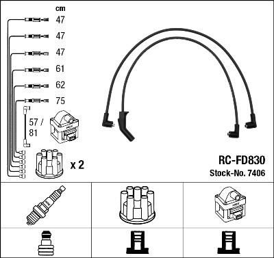 NGK 7406 Комплект в/в проводов Scorpio, Sierra 2.4/2.9 ->94 (RC-FD830)