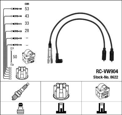 NGK 8622 Провода высоковольтные RC-VW904 VW G4/PASSAT1.8/2.0 RC-VW904