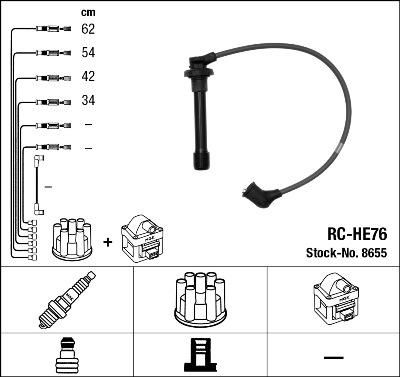 NGK 8655 Комплект в/в проводов Honda Civic 1.6i 94-96 32722P07000 (ZEF840)