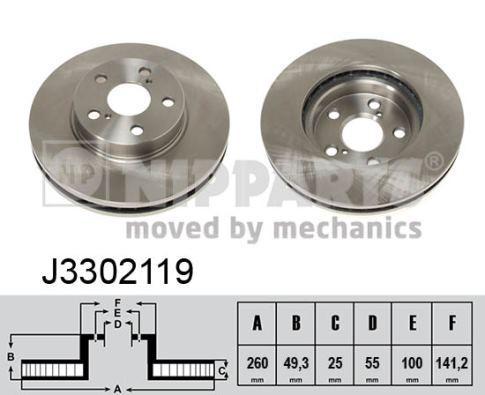 NIPPARTS Диск тормозной перед. TOYOTA Avensis 1,6-2,0L 97-03 (260x25mm) (562125, J3302119)