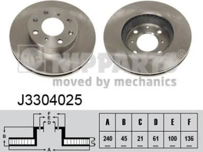 NIPPARTS Диск тормозной HONDA CIVIC 1.3-1.6 91-01 передний D=240мм. (45251-SR3-A10, J3304025)