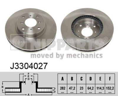 NIPPARTS Диск тормозной HONDA CIVIC 1.8 97-01/PRELUDE 2.2/2.3 92-96 передний вент.D=282мм (45251-SS0-A00, J3304027)