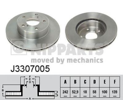 NIPPARTS Диск тормозной SUBARU IMPREZA 92-00 без АБС/LEGACY 1.8 89-91 передний D=242мм. (26310-AA141, J3307005)