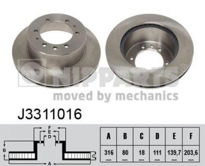 NIPPARTS Диски торм.задний NISSAN PATROL 88> 316x18mm (43206-VB000, J3311016)