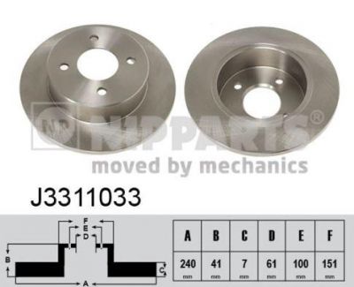 NIPPARTS Диск тормозной NISSAN MICRA 92-03 задний D=240мм. (43206-5F001, J3311033)