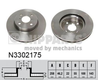 NIPPARTS Диск тормозной перед. TOYOTA Yaris 1,0-1,4L 02-> (258x22mm) (435120D060, N3302175)