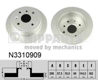 NIPPARTS Диск тормозной зад. CHEVOLET Lacetti//Nubira 1,4-2,0L 05-> (258x10,5mm) (96549630, N3310909)