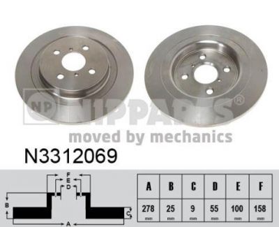 NIPPARTS Диск тормозной TOYOTA YARIS 06- задний D=278мм. (42431-0D060, N3312069)