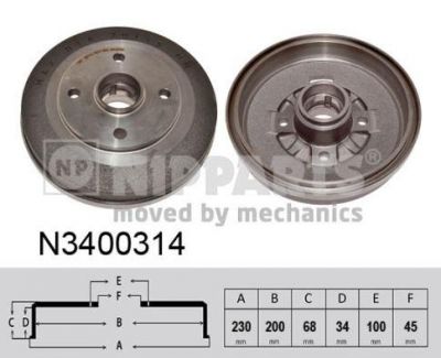 NIPParts N3400314 тормозной барабан на KIA RIO универсал (DC)