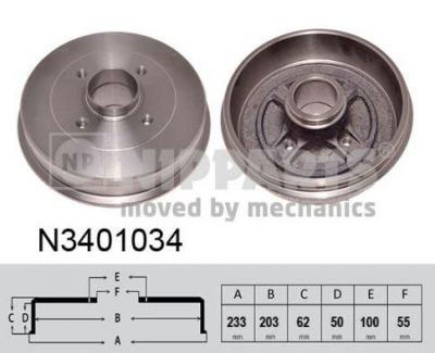 NIPParts N3401034 тормозной барабан на NISSAN KUBISTAR (X76)