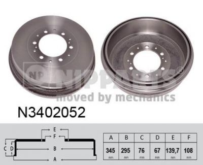 NIPParts N3402052 тормозной барабан на TOYOTA HILUX III пикап (KUN_, TGN_, LAN_, GGN_)