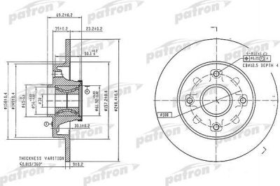 PATRON Диск тормозной задн c подшипником и кольцом ABS (1 шт) PEUGEOT: 207/307, Citroen C4 all 06> (PBD7016)