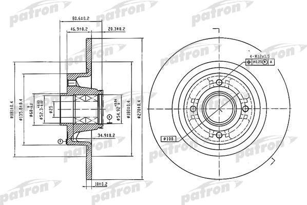 PATRON Диск тормозной задн c подшипником и кольцом ABS (1 шт) RENAULT: Scenic/Megane 1.4-2.0i/dCi 03> (PBD7018)