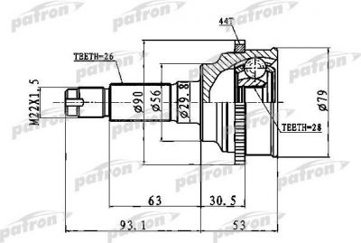 PATRON ШРУС наружный с кольцом ABS 28x56x26 ABS:44T MAZDA 323 BJ 98-04, PREMACY CP 99-05 (PCV1016)