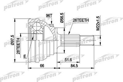 PATRON ШРУС наружн к-кт AUDI: 100 86-90, 100 Avant 86-90, 200 79-82, 200 83-91, 200 Avant 83-91 (PCV1203)