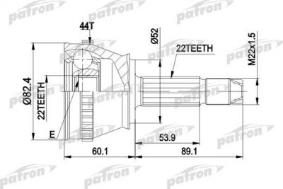 PATRON ШРУС наружн к-кт FIAT: PALIO 1.2/1.4/1.5/1.6 16v/1.7TD 96-01, с ABS 44 (PCV1232)