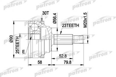 PATRON ШРУС наружн к-кт MAZDA: 626 IV 91 - 97, RENAULT: LAGUNA 93 - 01, LAGUNA Grandtour 95 - 01, SAFRANE I 92 - 96 (PCV1336)