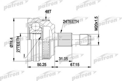 PATRON ШРУС наружн к-кт MERCEDES-BENZ: A-Class W168 РКПП 1.4/1.6/1.6CDI/1.7CDI 97-, с ABS 48 (PCV1367)