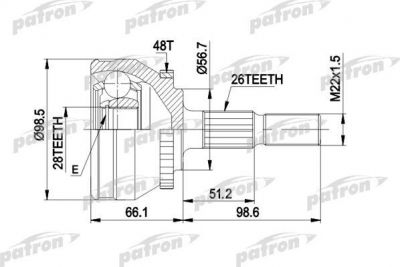 PATRON ШРУС наружн к-кт VOLVO: 850 91 - 97, 850 универсал 92 - 97, C70 кабрио 98 - 05, C70 купе 97 - 02, S70 96 - 00, V70 I универсал 96 - 00 (PCV1368)