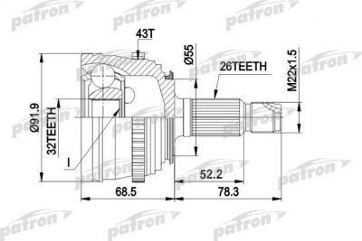 PATRON ШРУС наружн к-кт ROVER 400 2.0D/2.0Di/2.0Si 95-00, 45 2.0iDT / 2.0 V6 00-, HONDA Civic 2.0D/TD 97-02/01, (ABS 43) (PCV1399)