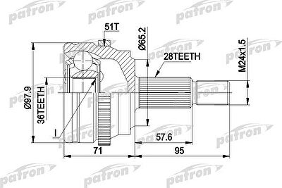 PATRON ШРУС наружн к-кт NISSAN: INTERSTAR автобус 02 -, INTERSTAR фургон 02 -, OPEL: MOVANO Combi 98 -, MOVANO c бортовой платформой/ходовая часть 98 -, MOVA (PCV1453)