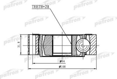 PATRON ШРУС внутренний 28x108 VOLKSWAGEN TRANSPORTER T5 03- (PCV1461)