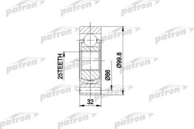 PATRON ШРУС внутр к-кт ALFA ROMEO: 155/164, LANCIA: DEDRA, PRISMA, FIAT: CROMA, TEMPRA/TIPO, REGATA/RITMO (PCV3002)