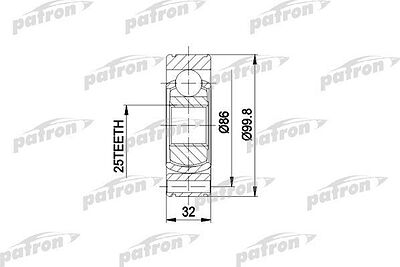 PATRON ШРУС внутр к-кт ALFA ROMEO: 155 92 - 97, 156 97 - 05, 166 98 -, GTV 94 -, SPIDER 94 - 05, FIAT: BARCHETTA 95 -, BRAVA 95 - 01, BRAVO 95 - 01, MAREA 96 (PCV3020)