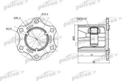 PATRON ШРУС внутр к-кт AUDI: A3, SKODA: OCTAVIA, VW: PASSAT B6/GOLF V,VI/TOURAN 2.0TDI 04- (PCV5004)