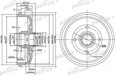 PATRON Барабан тормозной задн FORD: ESCORT V 90-92, ESCORT V кабрио 90-92, ESCORT VI 92-95, ESCORT VI кабрио 92-95, ESCORT VI седан 93-95, ESCORT VI уни (PDR1057)