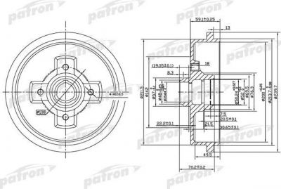 PATRON Барабан тормозной задн AUDI: 80 72-78, 80 78-86, SEAT: CORDOBA 93-99, CORDOBA Vario 96-, CORDOBA хечбэк 99-02, IBIZA II 93-99, TOLEDO I 91-96, (PDR1208)