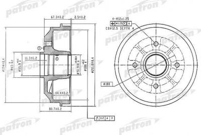 PATRON Барабан тормозной задн CITROEN: XSARA 97-05, XSARA Break 97-05, XSARA PICASSO 00-, XSARA купе 98-05, ZX 91-97, ZX Break 93-98 (PDR1370)