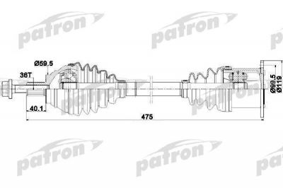 PATRON Полуось передняя левая 36x478x59,5 AUDI: A3 03- SEAT: LEON 05-, TOLEDO 04- SKODA: OCTAVIA 04- VW: CADDY 04-, EOS 06-, GOLF V 07-, GOLF PLUS 05-, PASSAT (PDS0251)