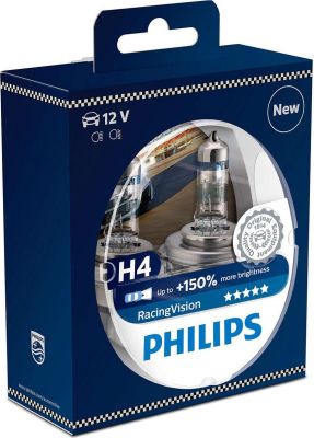 Philips 12342RVS2 Лампа PHILIPS Н4 60/55 Вт. RacingVision +150% (2шт.) 12342 RVS2 Н4 60/55 Вт
