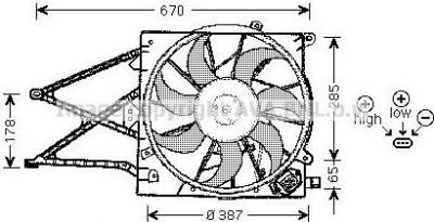 Prasco OL7509 вентилятор, охлаждение двигателя на OPEL ASTRA G кабрио (F67)