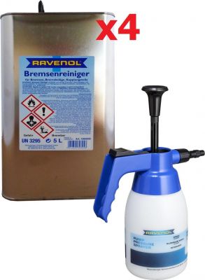 RAVENOL 2200000063816 Набор Очиститель торм. системы Bremsenreiniger (5л)*4 + Насос-распылитель ручной