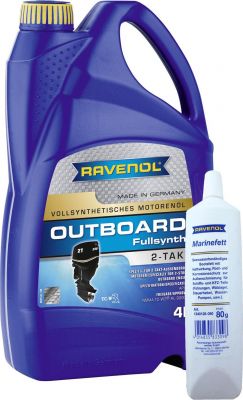 RAVENOL 4627097091177 Набор Outboardoel 2T Fullsynth. (4л) + Marinefett (0,08 кг)
