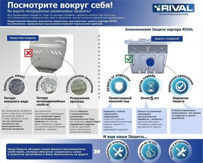 RIVAL RIVAL 333.2840.1 Защита картера + КПП + комплект крепежа, Kia Picanto 2017-, V -1.2 GTline; 1.0 (333.2840.1)