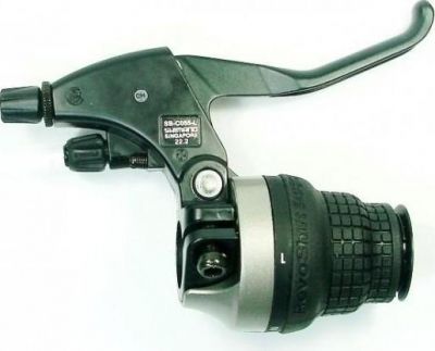 Шифтер/ручка тормоза SHIMANO SB-C055 левая 3 передачи, трос переключения 1800 мм, ручка тормоза пластиковая под 2 пальца черная, без индикатора, для V-BRAKE, black, б/упаковки ASBC0552LNBL
