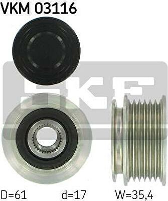 SKF VKM03116 Шкив генератора VAG 150A A4 1,6/1,8 T/2,0/2,0FSI 00-04 (06B903119A)