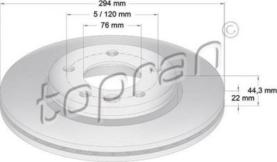 Topran 110 416 тормозной диск на VW MULTIVAN V (7HM, 7HN, 7HF, 7EF, 7EM, 7EN)