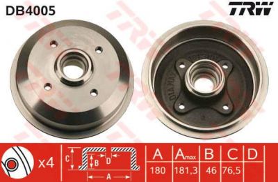TRW DB4005 тормозной барабан на FORD ESCORT III (GAA)