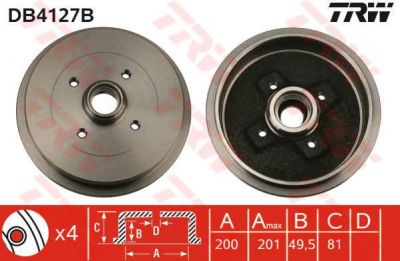 TRW DB4127B тормозной барабан на SKODA FELICIA I Fun (797)