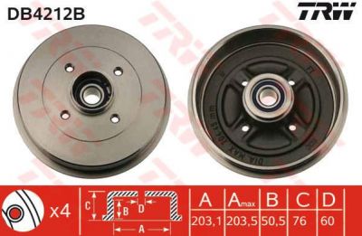 TRW DB4212B тормозной барабан на NISSAN KUBISTAR (X76)