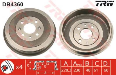 TRW DB4360 Барабан тормозной задний FIAT Punto 2012->/OPEL Corsa D 2006-> /D=251mm (568270)