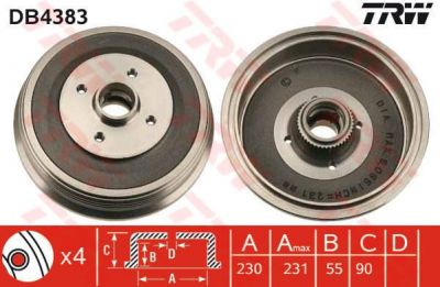 TRW DB4383 тормозной барабан на SEAT INCA (6K9)