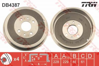 TRW DB4387 тормозной барабан на PEUGEOT BIPPER Tepee