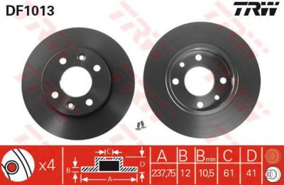 TRW DF1013 Диск тормозной передний RENAULT LOGAN CLIO MEGANE SANDERO 238x12mm (6001547684)