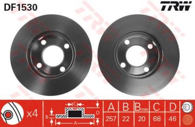 TRW DF1530 Диск тормозной AUDI 80 86-91/90 87-91/100 77-91 передний вент. (431615301A)